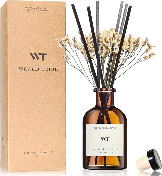 WEALD TRIBE Flower Reed Diffuser Set Lime & Citrus Scent for Bathroom Air Fresheners, Oil Diffuser Sticks | 4.0 fl oz Home Fragrance with Sticks Defusers | House Bedroom Office Shelf Decor - Bloomnest
