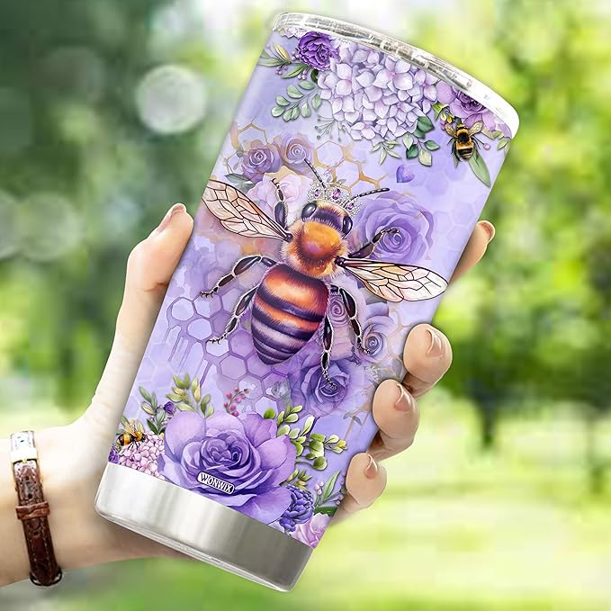 Personalized Bee Tumbler Customized Name Queen Bees Gifts For Women Mug Cups Water Bottle 20oz Gift Birthday Valentine Christmas From Lover Insulated Stainless Steel Coffee Cup With Lid - Bloomnest