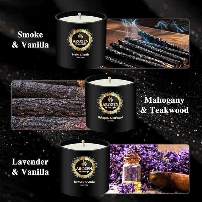 3 Pack Scented Candles Set | Men Candle Gift Set, Aromatherapy Scented Candles for Home, Gifts for Men Dad Fathers Day, Soy Candle of Lavender, Mahogany Teakwood & Smoke Vanilla,70H Burn Time - Bloomnest