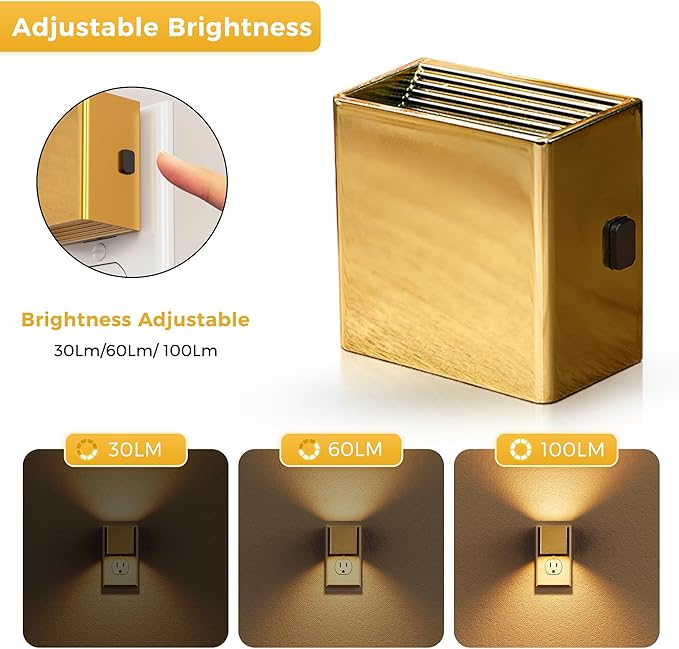 L LOHAS LED Night Light,Night Lights Plug into Wall,[2-Pack] Dimmable Night Light with Light Sensor,3000K Warm White,Gold Nightlight for Bathroom Hallway Kitchen - Bloomnest