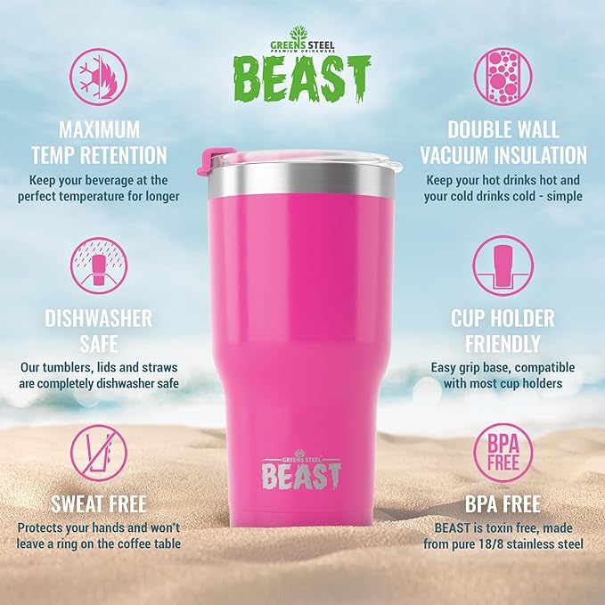 Beast 30 oz Tumbler Stainless Steel Vacuum Insulated Coffee Ice Cup Double Wall Travel Flask (Cupcake Pink) - Bloomnest