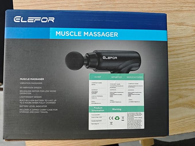 Elefor Massage Gun Deep Tissue,Percussion Back Massager Gun for Athletes Muscle Massage Gun for Pain Relief with 8 Massage Heads & 20 Speeds (Matte Black)