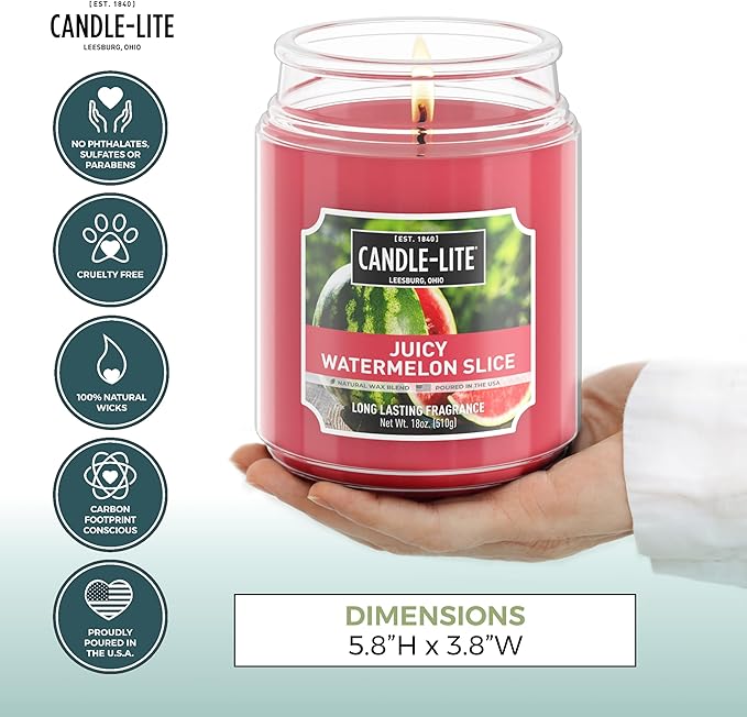 Candle-lite Scented Candles, Juicy Watermelon Slice, 18 oz Jar, Proudly Poured in The USA, Aromatherapy Candle, Single-Wick with 110 Hours of Burn Time, Perfect for Creating a Refreshing Ambiance - Bloomnest