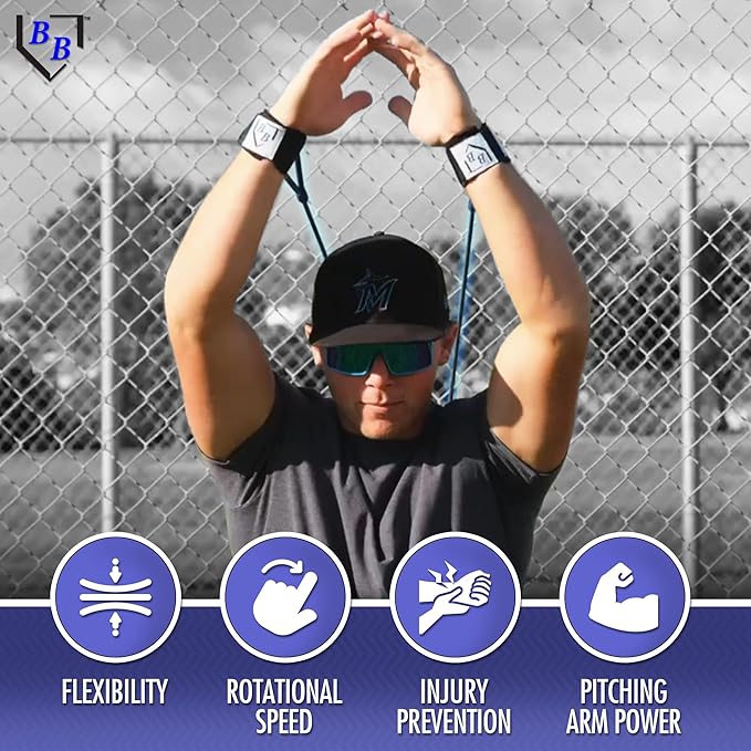 BB Bands Baseball Softball Resistance Training Bands - Arm Strength, Pitching Conditioning Equipment, 3 Strengths (Youth, Adult, Heavy), 7 Colors, Includes Anchor Strap, Door Mount, Bag, Workout Guide - Bloomnest