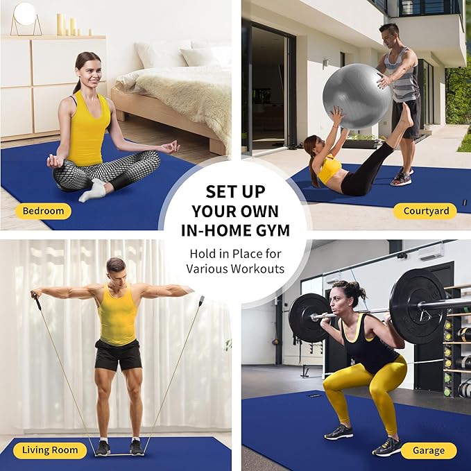 CAMBIVO Large Exercise Mat for Home Workout, 8'x6'/7'x5'/6'x4' (7 mm) Extra Thick Exercise Mat for Home Gym, Shoe-Friendly, Non-Slip Gym Mat for Jump Rope, Weights, Cardio, Fitness - Bloomnest