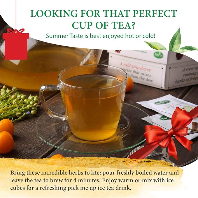 ACORUS Summer Taste Tea Set - Natural Assorted Tea Hamper Box Gift Set, Large Selection Box 60 Teas Bags, 6 Fruit and Berry Flavour Sampler, Perfect for Refreshing Iced Drinks - Bloomnest
