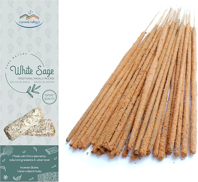 White Sage Incense Sticks - Traditional Handcrafted Masala Incense - 40 to 50 Sticks Approx. AromaValley