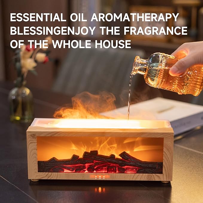 Fireplace Flame Air Diffuser Humidifier,7 Colors Aromatherapy Essential Oil Diffuser,Ultrasonic Aroma Humidifier with Timer for Home,Bedroom,Office,Yoga - Bloomnest