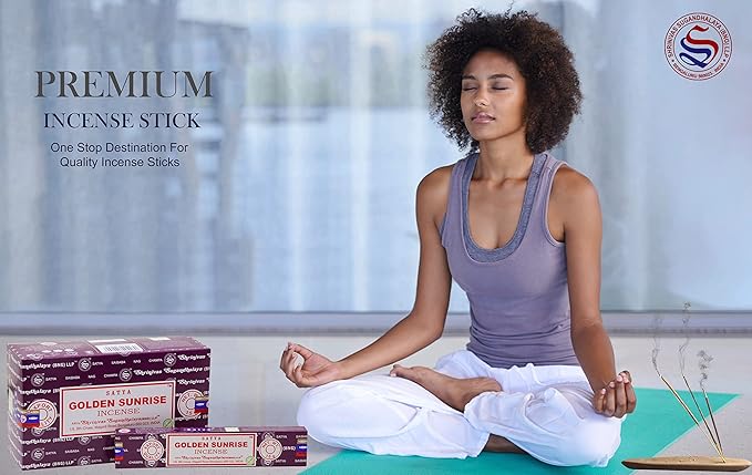 EARTH Satya Golden Sunrise Incense Sticks 15 GMS (Pack of 12) (Green Certified) Indian Perfumed Hand Rolled Agarbatti Perfect for Worship,Relaxation, Medication. Earth