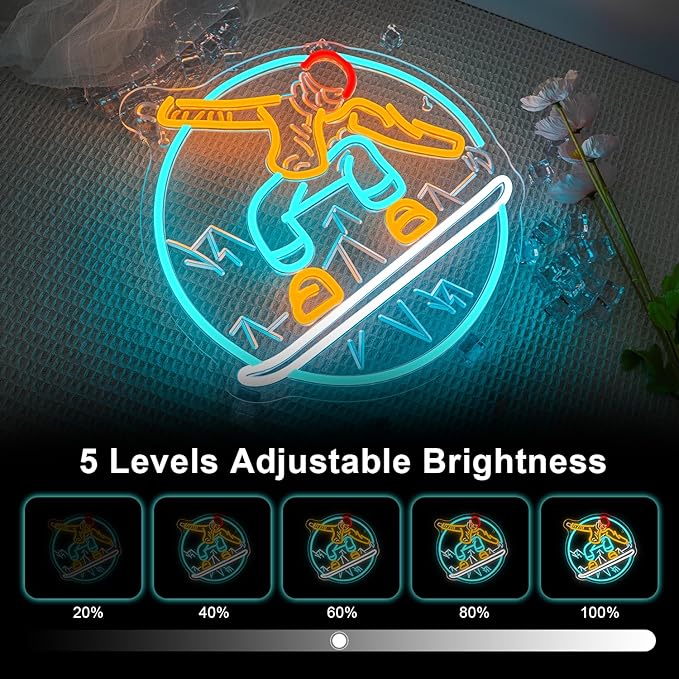 Lucunstar Snowboard Neon Sign LED Light Ski Decor Skiing Neon Light Up College Room Party Apres Ski Decor for Lodge LED Outdoor Sport Gifts for Teens Snowboard Lover - Bloomnest