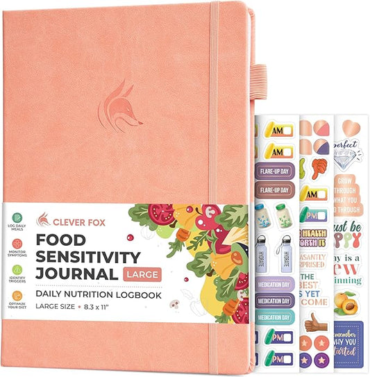 Clever Fox Food Sensitivity Journal Large – Daily Intolerance & Symptom Log for IBS, Diabetic, Low Fodmap, Elimination Diet – Health Tracker, 8.3x11” (Peach Pink) - Bloomnest