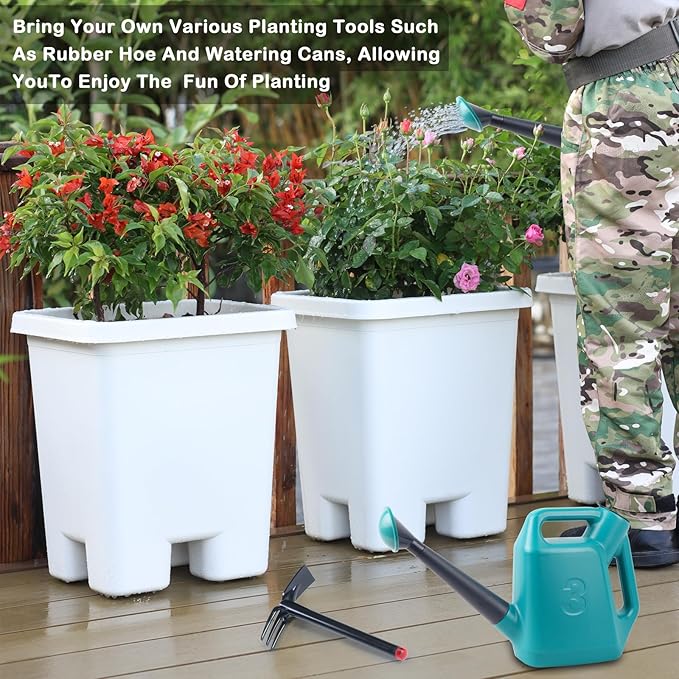 Growing Vegetable Planter Pot 3 Packs, 15 * 14.2 Inches Deep Rectangle Pots for Vegetable Fruit Flower, Large Planters with Trays, for Patio Garden Balcony Home Porch Yard Indoor Outdoor (White) - Bloomnest
