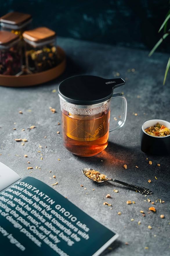 Glass Tea Cup with Infuser and Lid & Stainless Steel 400ml, Premium Borosilicate Tea Mug & Stainless Steel Filter, Heat-Resistant Brewing Set for Tea Lovers (Gift Ready Packaging) - Bloomnest