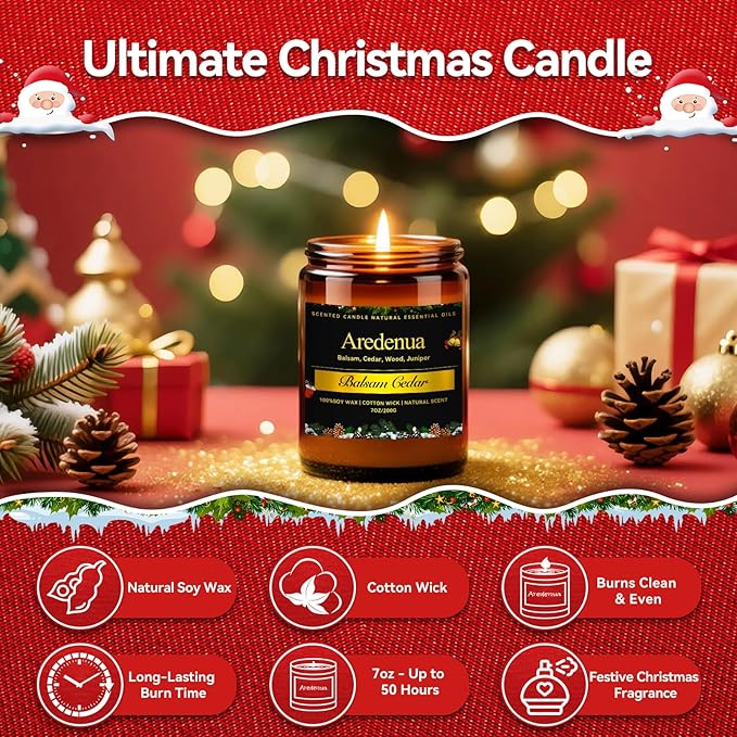 Balsam Cedar Candle | Christmas Scented Candle - Long Lasting Christmas Tree Pine Scent, Winter Holiday Candles - 7 oz Soy Candles Home Scented, Xmas Holiday Gift for Men & Women - Bloomnest