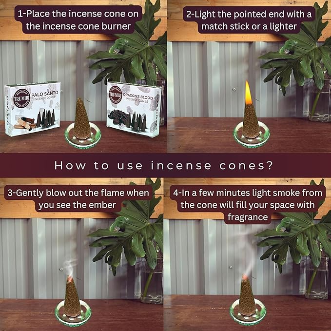TRUMIRI Incense Cones - Combo Pack of 20 Cone Incense - 10 Dragons Blood + 10 Sandalwood - Insence Cones - Incense Cones Scented - Cone Incense Scents - Insense Cones - Incent Cone TRUMIRI