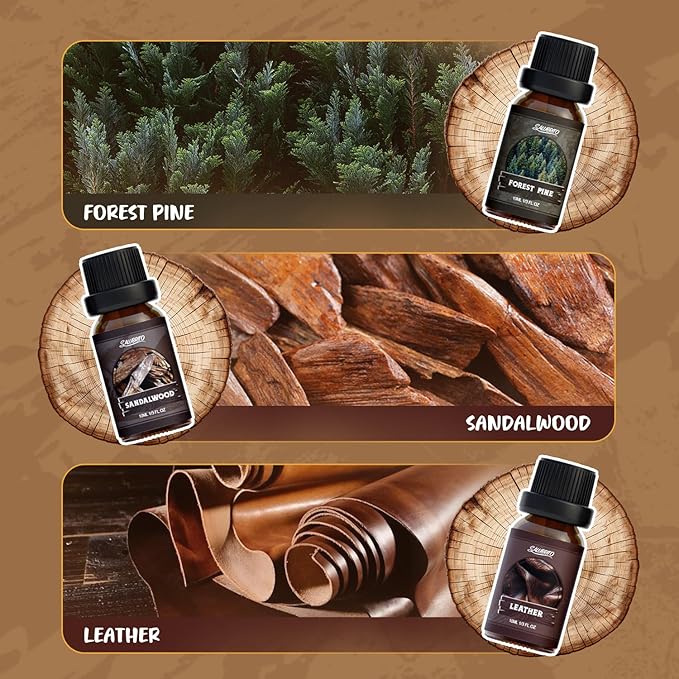 SALUBRITO Woody Fragrance Oils Set, Wood Essential Oil Set for Diffuse, Forest Pine, Sandalwood, Leather, Teakwood, Myrrh, Cedarwood Scented Oil for Candle, Soap Making - Bloomnest