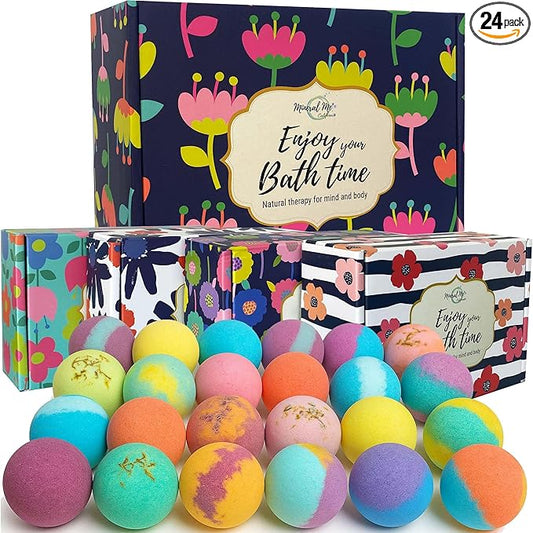 Bath Bombs for Women Gift Set - 24 Natural & Organic Bath Bombs with Essential Oils & Moisturizing Shea Butter, Spa Selfcare Gift, Stocking Stuffers, Christmas Gifts for Her, Women, Kids, Teen Girls - Bloomnest