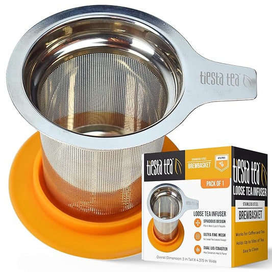 Tiesta Tea Brewbasket Stainless Steel Infuser Basket for Loose Leaf, Reusable Fine Mesh Strainer for Hot & Iced Drinks, Loose Leaf Steeper, Single Cup Tea Diffuser, Holds 5 Ounces - Bloomnest