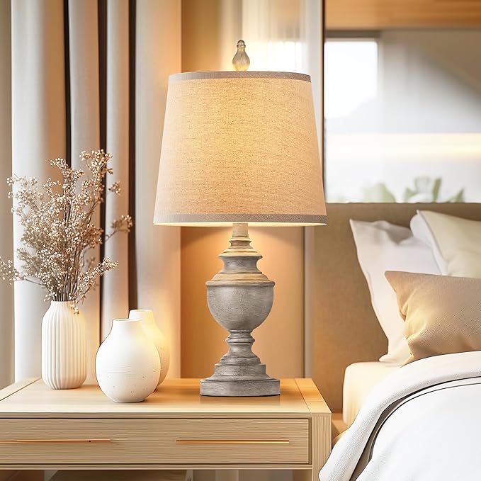 PARTPHONER Retro Table Lamps Set of 2, Bedside Lamp for Bedroom Rustic Farmhouse Table Lamps for Living Room, 22" Vintage Nightstand Lamps with White Shades, Antique Grey - Bloomnest