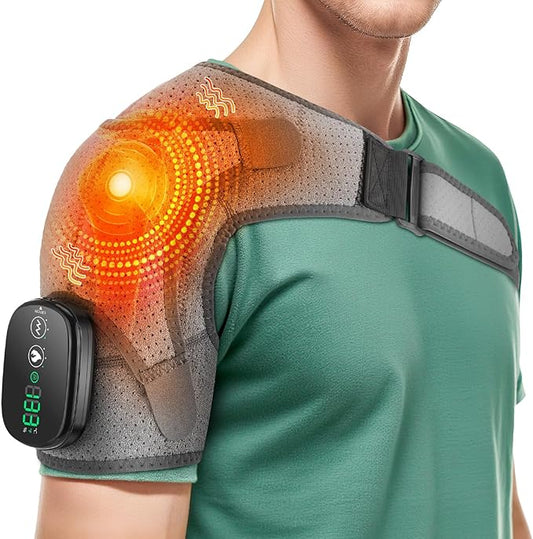 Cordless Shoulder Heating Pad, Heated Shoulder Wrap with Massage, Heated Shoulder Brace for Rotator Cuff, Shoulder Massager for Pain Relief Deep Tissue(Gray) - Bloomnest
