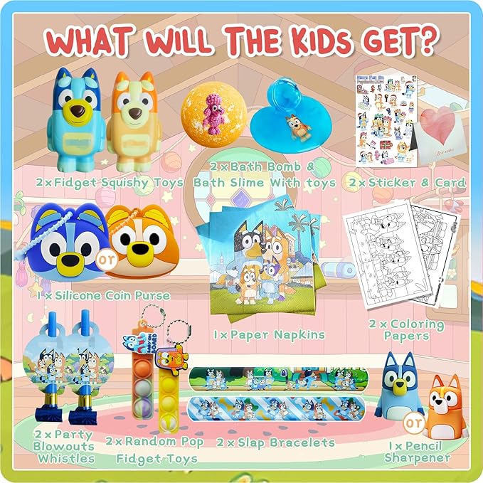 Birthday Gifts Set for Kids: Bath Bombs with Surprise Toy Inside, Bath Slime, Fidget Squishy Toys, Pop Fidget Toys, Silicone Coin Purse, Slap Bracelets, Pencil Sharpener, Relaxing Gift Set for Kids - Bloomnest