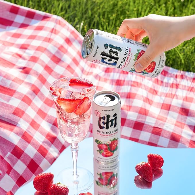 CHI FOREST Strawberry Sparkling Water Beverage, Zero Sugar Drinks, Zero Artificial Flavor, 11.16 fl oz Cans (Pack of 24) - Bloomnest