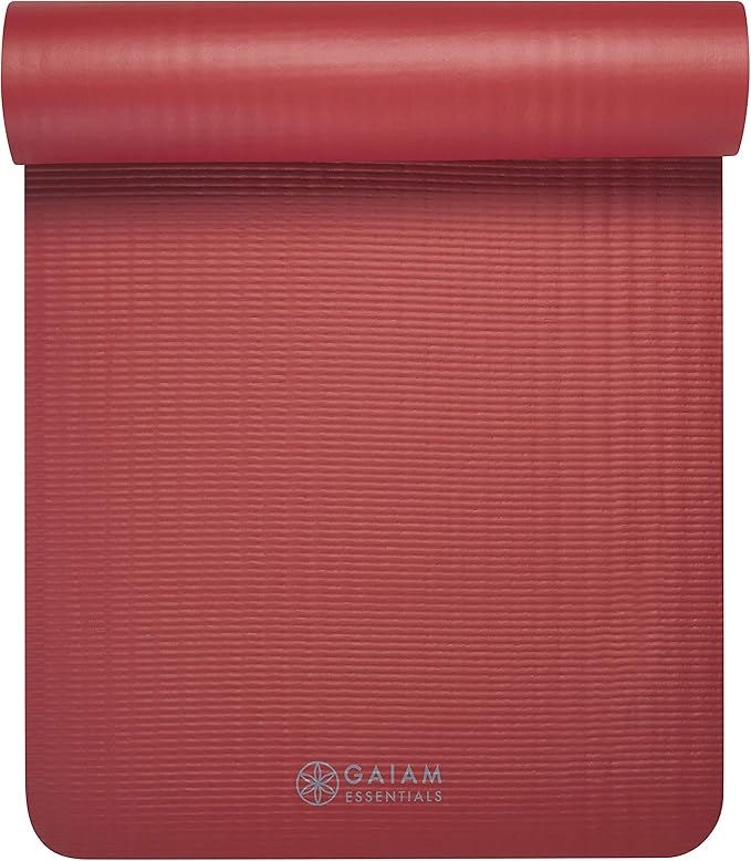 Gaiam Essentials Thick 2/5" (10mm) and Thin 1/4" (6mm) Yoga & Pilates, Fitness & Exercise Mat with Easy-Cinch Carrier Strap