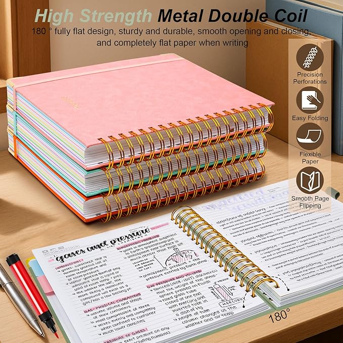 Hardcover Spiral Notebook 5.7"x 8.2" Journal Notebook with Tabs and Removable Dividers 300 Pages 5 Subject Notebook College Ruled, Faux Leather Spiral Bound Notebook for Women School Work (Sage Green) - Bloomnest