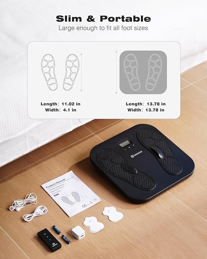 KINGJOY Foot Massager for Neuropathy, Rechargeable EMS TENS Foot Stimulator with 10 Modes 20 Intensities for Circulation Plantar Fasciitis & Swelling Pain Relief, Gifts for Women Men-Black - Bloomnest