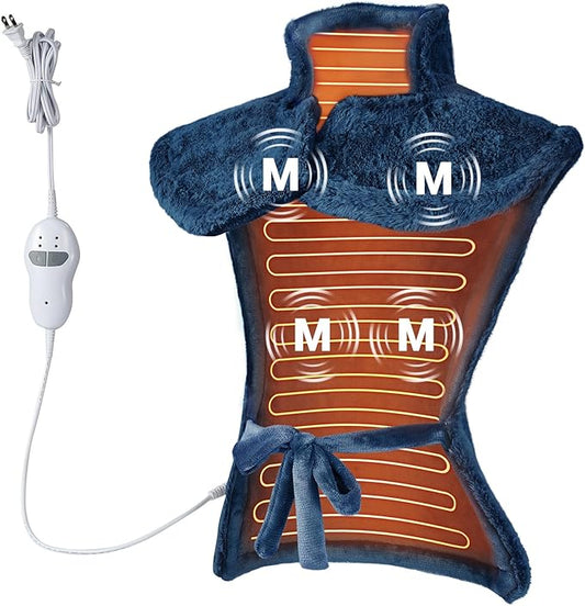 Massaging Heating Pad for Neck and Shoulders and Back, 24" x 35" Large Electric Heating Pad for Back Pain Relief with 3 Heat Levels, 4 Massage Settings, 2H Auto Shut-Off, 4 Massage Motors,Blue - Bloomnest