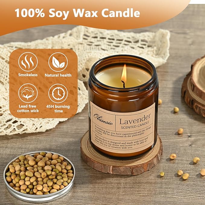 Candles 2 Pack, Candles for Home Scented, Aromatherapy Candle Gift Set for Women Soy Wax Long Lasting Amber Jar Candles for Birthday Housewarming Mother's Valentine Day(Vanilla & Lavender) - Bloomnest