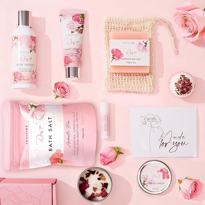 Gifts for Women, Birthday Gifts for Women, Bath and Body Gift Basket Mothers Day Gifts, Rose Home Spa Set Self Care Gift, Thank You for Mom Sister Her Teacher Friends Friendship - Bloomnest
