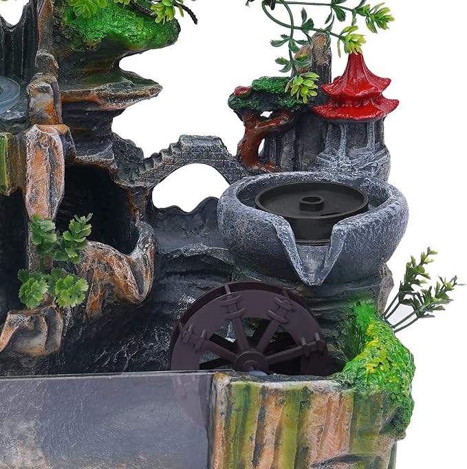Indoor Fountain Rockery Tabletop Fountain with an Atomizer Elaxation and LED Light Water Feature Meditation Desktop Fountains for Home Office Decor or Gift 11.81''L x 7.09''W x 12.99''H - Bloomnest
