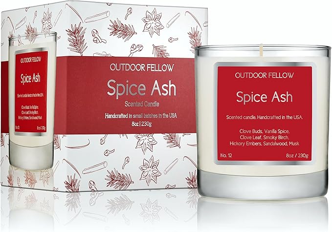 Outdoor Fellow Spice Ash Candle | Luxury Scented Candle with Coconut & Apricot Wax Blend | Clove, Smoky Birch, Sandalwood & Musk | 40+ Hour Burn Time | Perfect for Home or Gifting (8oz) - Bloomnest