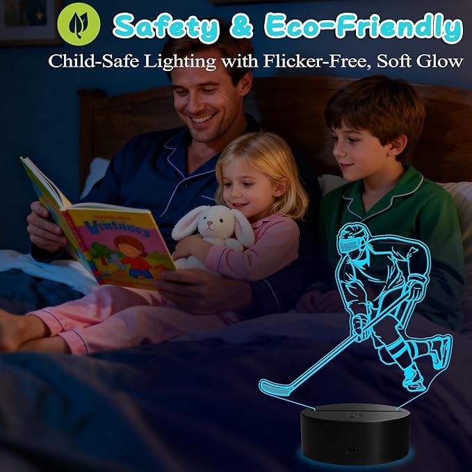 Hockey Night Light, Ice Hockey Gifts, 3D Illusion Lamp with Remote Control, 16 RGB Colors, 4 Flashing Modes, Timer, Dimmable, Kids Room Hockey Decoration Gifts for Holiday Birthday Christmas - Bloomnest