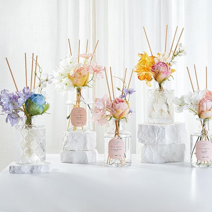 Chloefu Lan Rose Reéd Diffuser Set 6.7oz (200ml) with 9 Sticks, Oud Scent Diffusers for Home, Pink Flowers Reéd Diffuser Sticks, Scentsy Home Fragrance, Scented Oils, Office & Bathroom Décor - Bloomnest