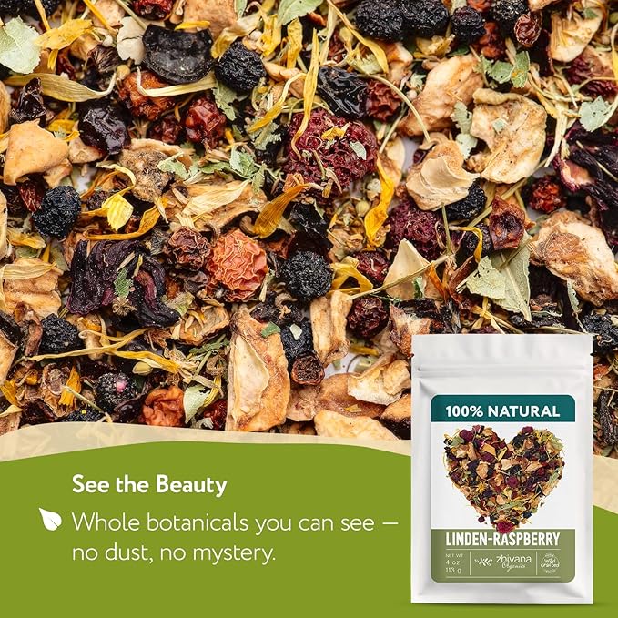 Linden & Raspberry Herbal Tea Loose Leaf – Fruity Tea with Raspberry Leaf & Fruit, Lemon Balm & Elderflower – No Caffeine – Naturally Calming Herbal Teas – 4oz. - Bloomnest