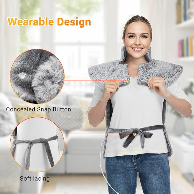 Massaging Heating Pad for Neck and Shoulders and Back, 24" x 35" Large Electric Heating Pad for Back Pain Relief with 3 Heat Levels, 4 Massage Settings, 2H Auto Shut-Off, 4 Massage Motors,Grey - Bloomnest