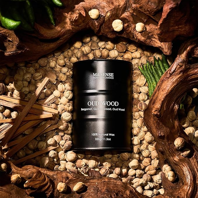 M&SENSE Oud Wood Scented Candles Natural Soy Wax, 11.3oz Long Lasting Up to 70 Hours Burning Time, Unique Candle Gifts for Men Women - Bloomnest