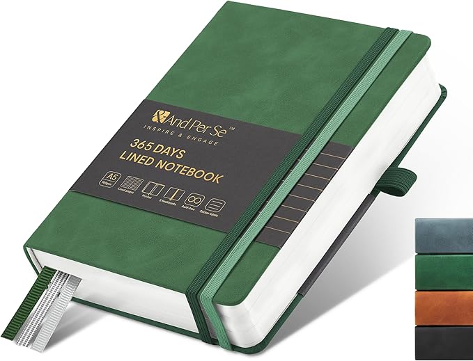 &And Per Se Lined Journal Notebook, 365 Pages, A5 Faux Leather Hardcover,100GSM Thick Paper, Journal for Women Men, Journaling Notebooks -5.7x8 (Green)