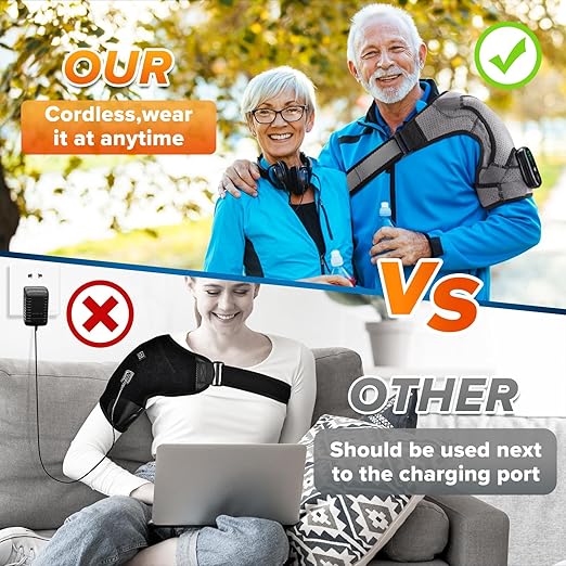 Cordless Portable Shoulder Heating Pad & Massager, Heating Vibration Shoulder Brace for Pain Relief, Rotator Cuff Support for Men & Women, Black&Grey - Bloomnest