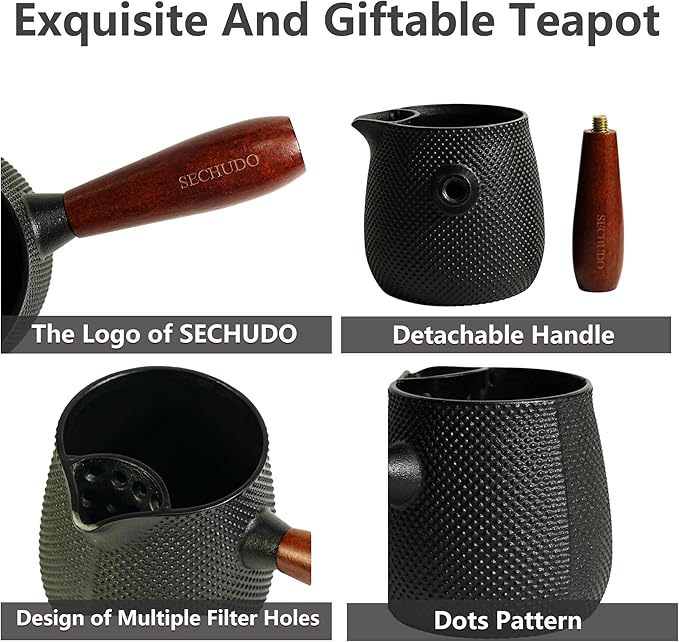Small Cast Iron Teapot, Japanese Style Tea Kettle without Lid, 20.3oz Tea Pot with Stainless Steel Tea Ball for Loose Tea, Wooden Side-handle Tea Set for Stovetop Safe(600ml) - Bloomnest
