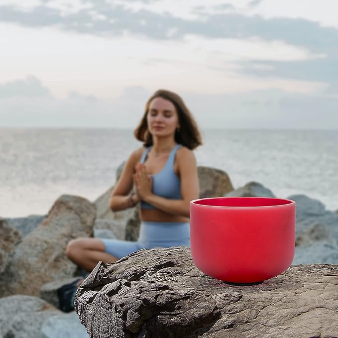 ALIOTH Red C note Root Chakra Crystal Singing Bowl 8 inch with Sound Bowl Suede Striker for yoga - Bloomnest