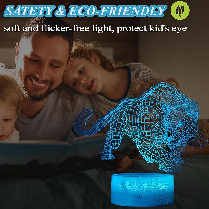 Panther Night Light, 3D Illusion Lamp, 16 Colors Changing, Timer, 4 Flash Modes, Dimmable, Kids Room Decoration, Xmas Panther Gifts - Bloomnest