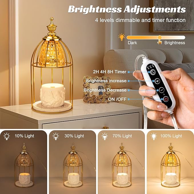 TantaScent Electric Candle Warmer Lamp in Vintage Birdcage Design with Timer – Scented Jar Candle Melter for Home Decor, Housewarming, Birthday, and Christmas (Includes 2 Bulbs) - Bloomnest