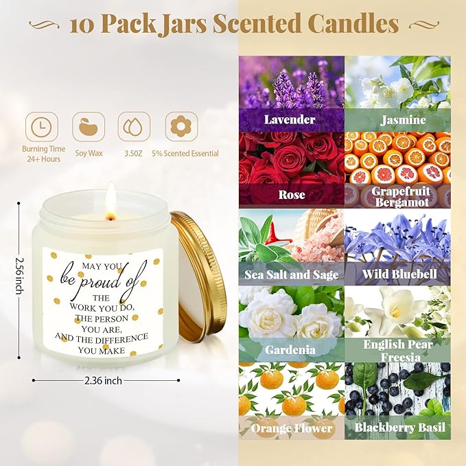 Fumete 10 Pcs Teacher Appreciation Gifts for Coworkers Team Jars Scented Soy Candles 3.5oz Thank You Candles Bulk Gifts for Chaos Coordinator Employee Social Worker Secretaries(White,Proud) - Bloomnest
