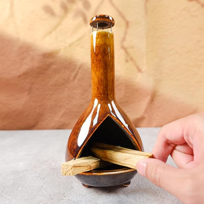 Premium Ceramic Palo Santo Holder - Mini Chiminea for Sage & Incense - High-Temperature (1200°C) Cleansing Design for Energy Purification - Perfect for Yoga, Meditation, and Aromatherapy - Bloomnest
