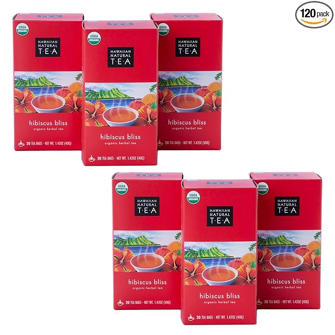 Hawaiian Natural Tea Hibiscus Flavored Organic Herbal Tea - Caffeine Free All Natural For Wellness, Perfect Daily Cup & Gift - 120 Bags - Bloomnest