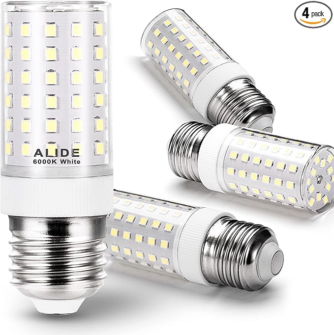 ALIDE E26 100W Replacement LED Candelabra Corn Bulbs,6000K Bright Daylight White,E26 E27 12W LED Light Bulbs 1200LM for Ceiling Fan Chandelier Pendant Lighting Refrigerator,Non-dimmable,4 Pack - Bloomnest