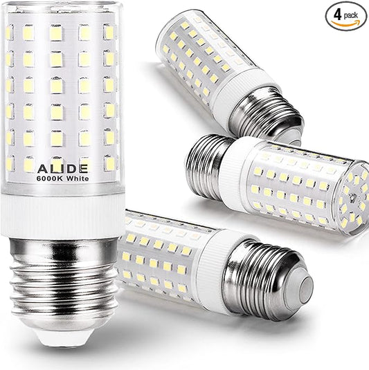 ALIDE E26 100W Replacement LED Candelabra Corn Bulbs,6000K Bright Daylight White,E26 E27 12W LED Light Bulbs 1200LM for Ceiling Fan Chandelier Pendant Lighting Refrigerator,Non-dimmable,4 Pack - Bloomnest